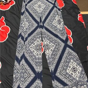 Navy Bandana Print Wide-Leg Pants